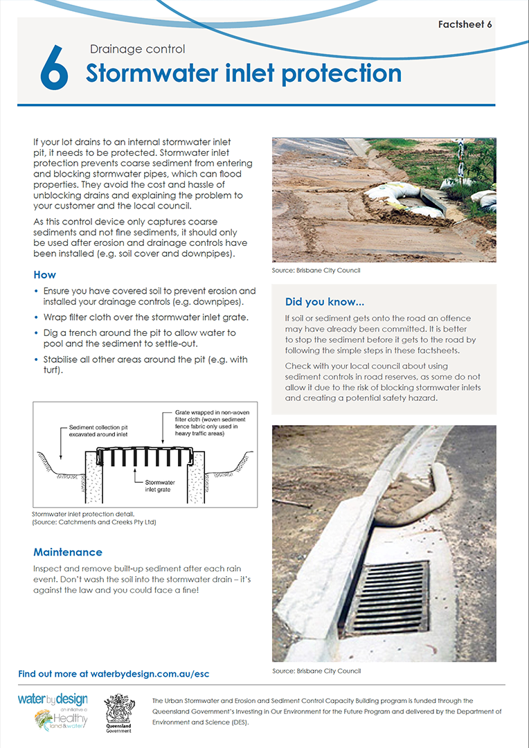 ESC Factsheet 6 - Stormwater inlet protection