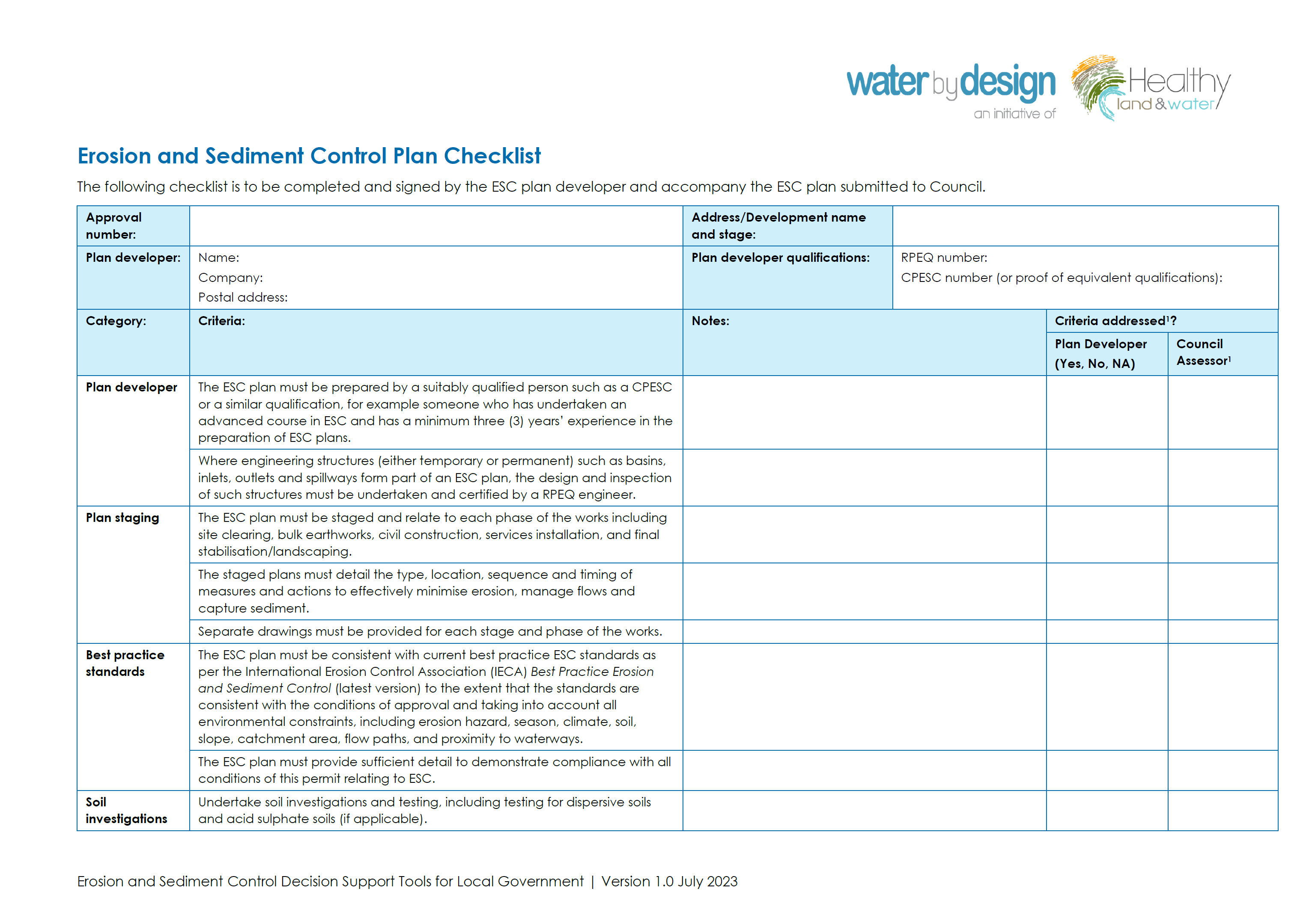 Erosion and Sediment Control Plan Checklist (2023)
